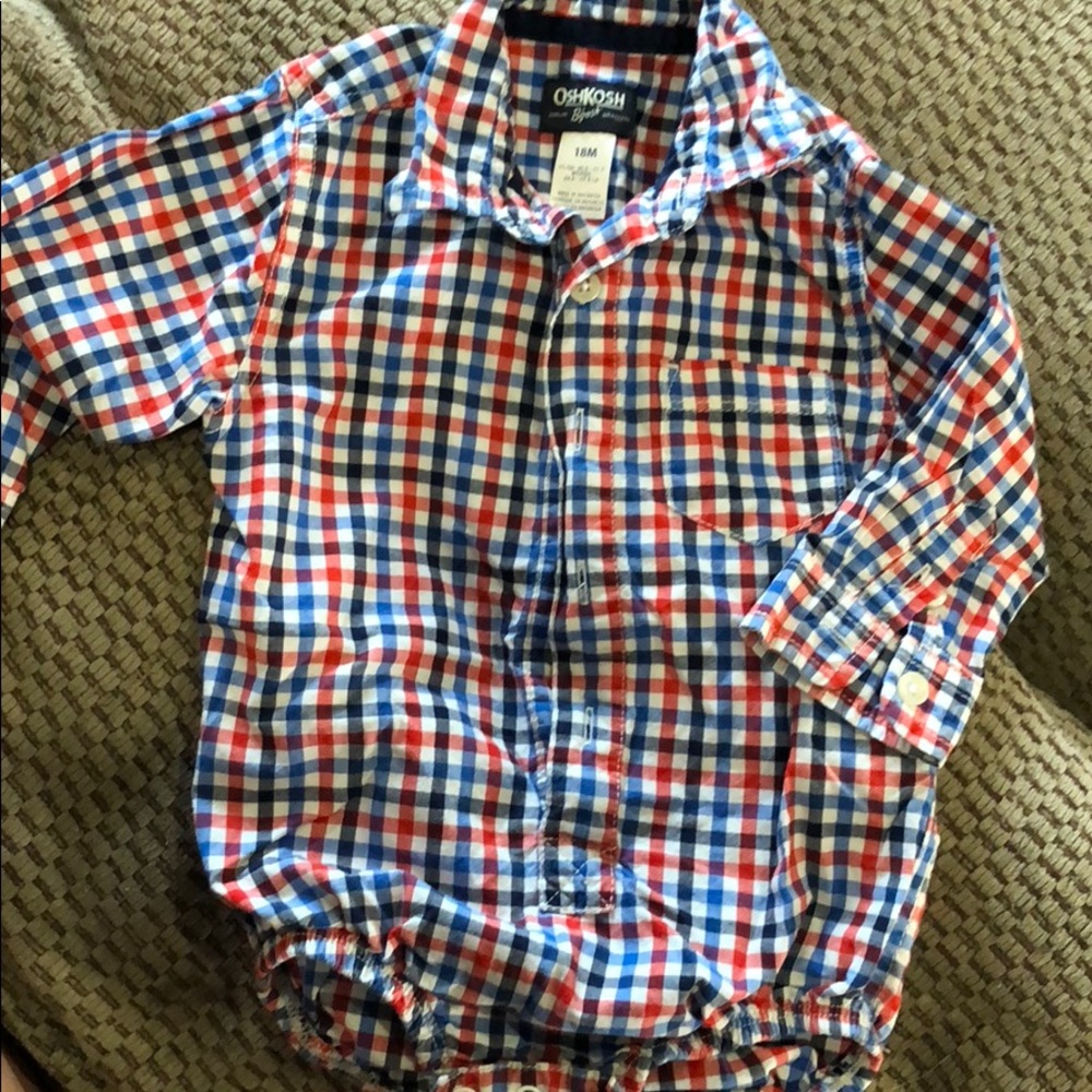 Red white blue and navy button up onesie